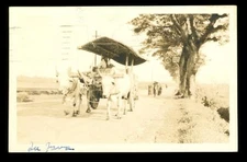 Vintage RPPC Real Photo Postcard 1935 Cancel Bullock Ox Cart Java Indonesia