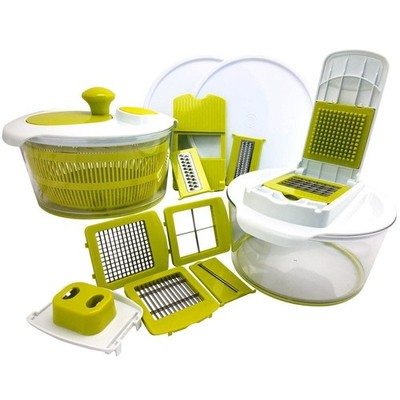MegaChef Salad Spinner 10-in-1 Multi-Use 8-Blades Slicer Dicer Chopper Compact