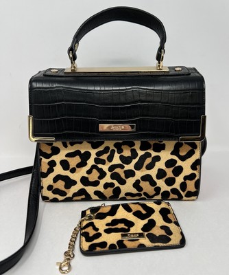 DUNE LONDON Crossbody Handbag Black Leopard Animal Print W/ Coin Wallet 