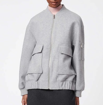 Bernando Oversized Wool Bomber Jacket Size Medium, Light Grey. NWT