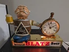 Vintage Blatz Draft Brewed Blatz Beer Chalkware Light Up Bar Clock And Sign