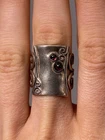 Vintage 925 Sterling Silver Modernist Band Ring & Garnet Cabochons, Sz 8