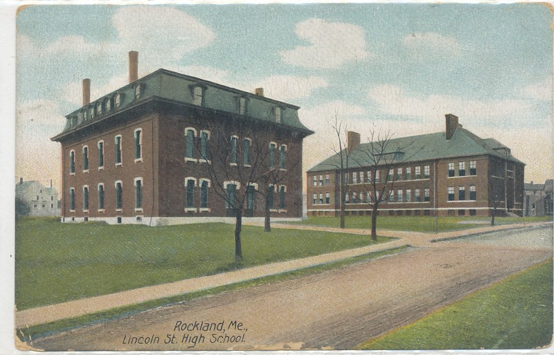 Lincoln Street High School ROCKLAND, MAINE / GLEN COVE, ME 4 BAR CANCEL postcard
