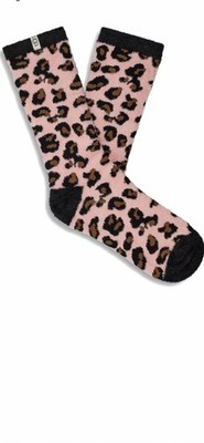 New Women s UGG Leslie Leopard Print Fuzzie Crew Socks Pink Brown 9-11 5-10