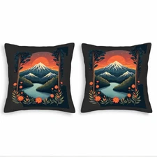 Set of 2 18x18in Throw Pillow Covers - Serene Landscape Design with Snow 