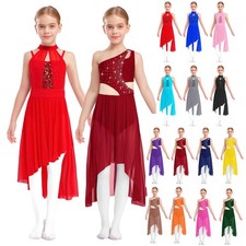 Kid Girls Contemporary Modern Lyrical Dance Costume Sequins Ballet Leotard Dress