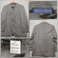 Oscar de la Renta Men's Blazer 42R Gray 100 Wool Two Button Sport Coat