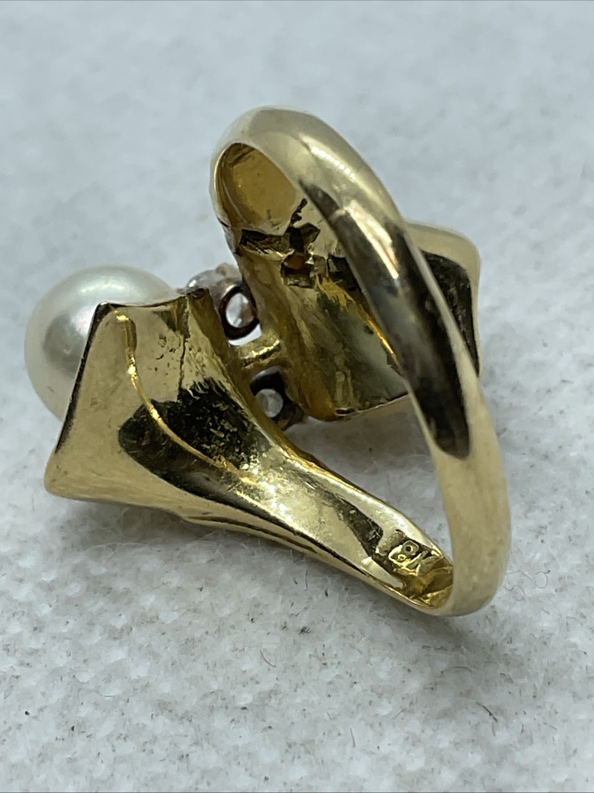 BEAUTIFUL Solid 18K Yellow Gold White Pearls & Di… - image 8