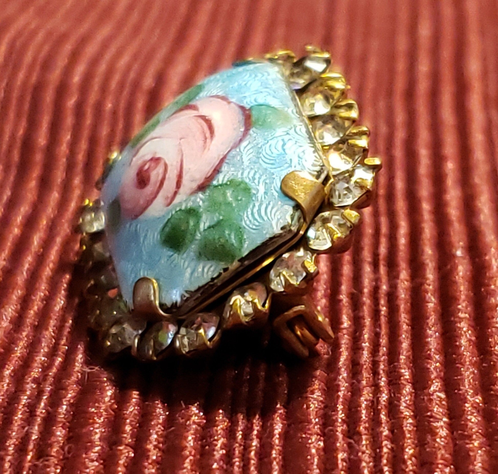 Vintage Unsigned Rose Pin, Rectangular Shape Broo… - image 8