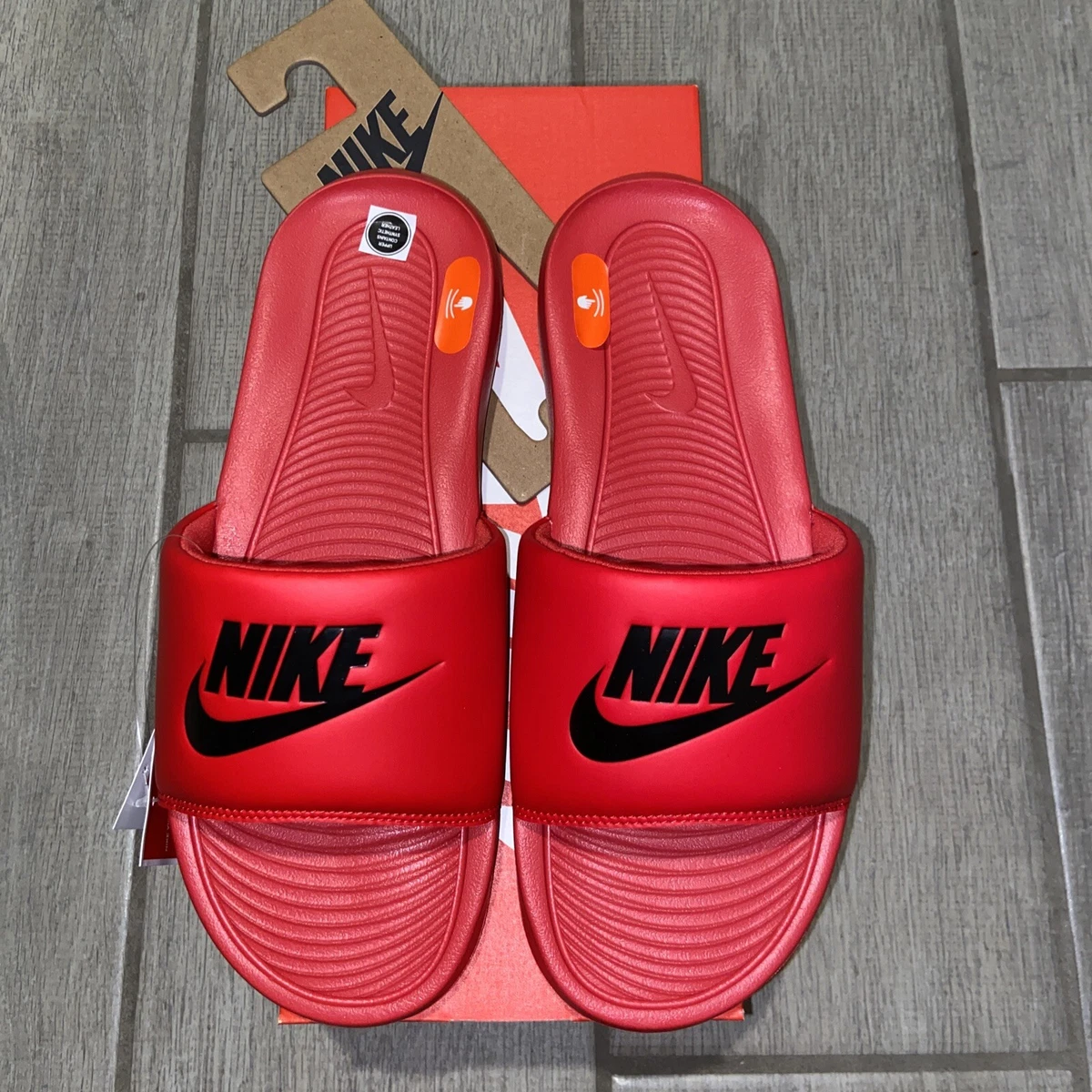 Mens red nike slides sale