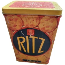 Vtg Nabisco Ritz Cracker Tin Container National Biscuit Company USA 6x4x3In