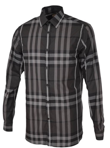 New Burberry London Men's Treyforth Charcoal Grey Beat Nova Check Shirt 14.5 XS - Picture 1 of 11