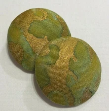 TWO MARIANO FORTUNY BAYOU GREEN & GOLD "ORSINI" ITALIAN CUSTOM COVERED BUTTONS