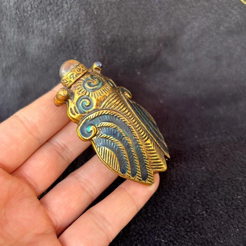 Blue# Collecting Chinese antique gold silkworm handmade copper snuff bottle - Picture 1 of 9