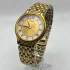 Seiko V701-1Y70 Quartz 34mm Gold Toned White Roman Numeral Parts Repair VTG