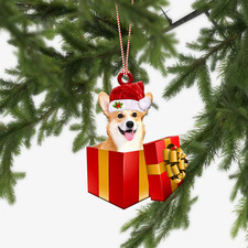 Corgi Dog Merry Christmas Ornament, Corgi Dog Santa Xmas Gift Ornament