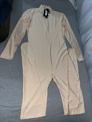 Ensnovo Turtleneck Bodysuit Unitard Size L Light  Tan
