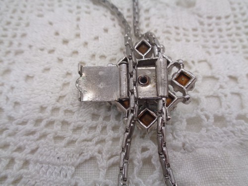 Vintage Blue RHINESTONE Silver Tone BOLO Tie NECKLACE Unique Lariat - Picture 5 of 6