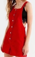 NEW BDG Urban Outfitters Red Corduroy Overall Dress Romper Mini Y2K Sz X small 