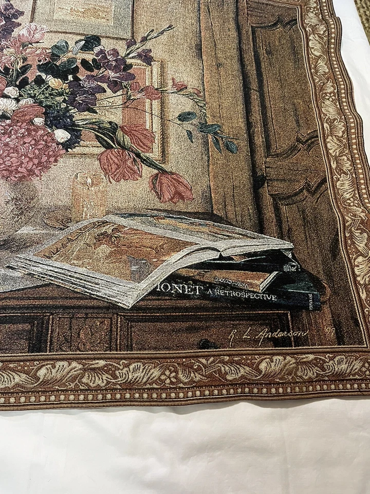 "Tapiz de pared vintage boquet flores libros R. L. Anderson 1999 33 1/2""x 48""" Foto 4 de 4