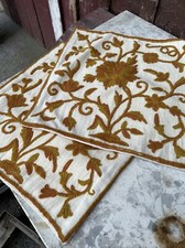 Vintage MATCH PAIR Raised Hand Embroidered Sham PilloW Cases Floral MUST SEE 16  