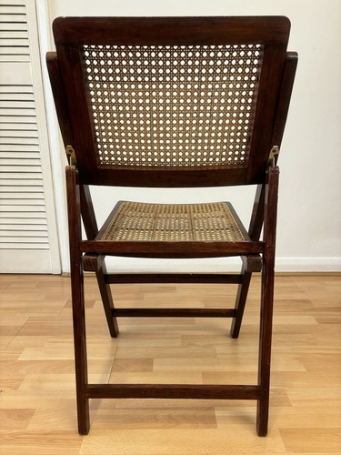 Impresionante silla plegable retro vintage de madera y ratán con diseño de malla vienesa - Imagen 14 de 24