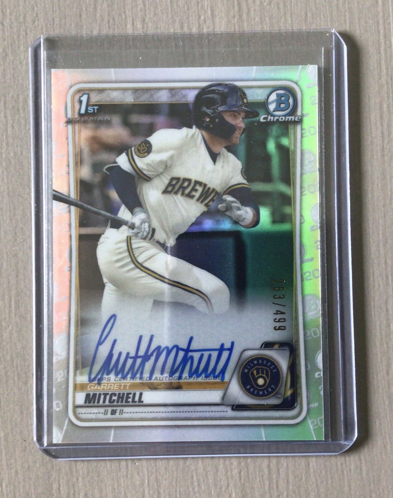 Garrett Mitchell 2020 Bowman Chrome Auto Refractor /499 Brewers 1st Rookie