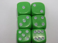 NEW Dice Set of 6 D6 (16mm) - Opaque Line Green w/white pips