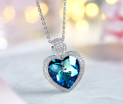 Deluxe Halskette Herz Anhänger Crystal Collier Silber 18K Weißgold vergoldet