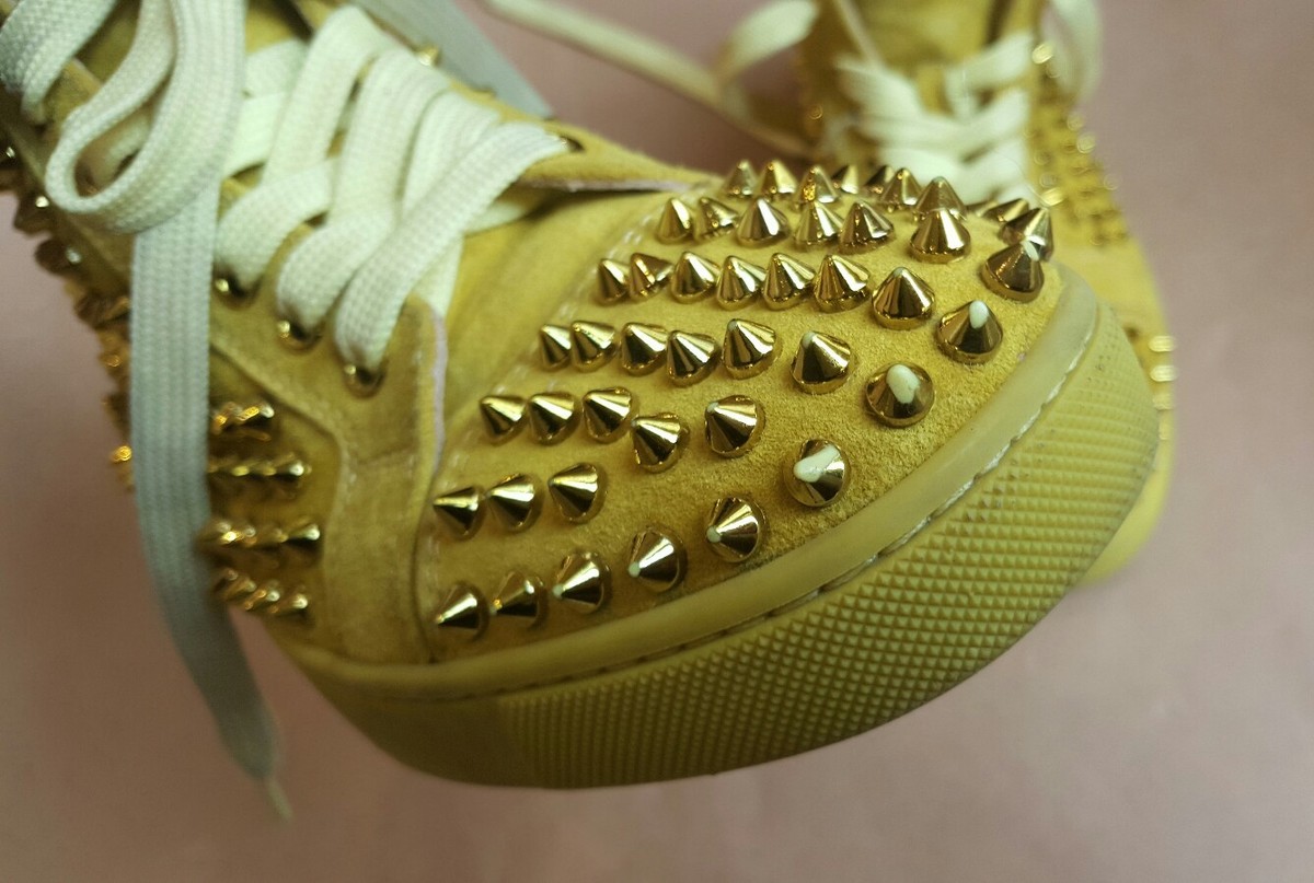 Christian Louboutin Louis Flat Gold Spikes High Top Yellow