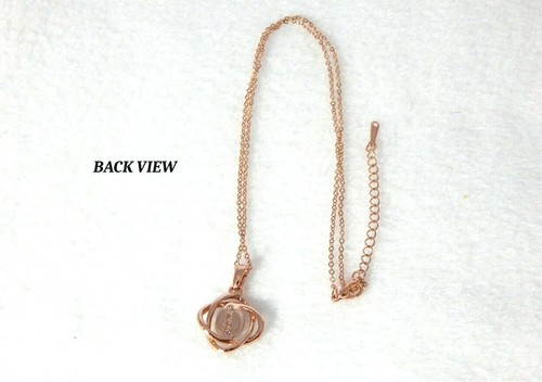 ROSE GOLD PLATED PENDANT, PINK CAT'S EYE EMBELLISHED WITH CLEAR CRYSTALS SET - Picture 3 of 8