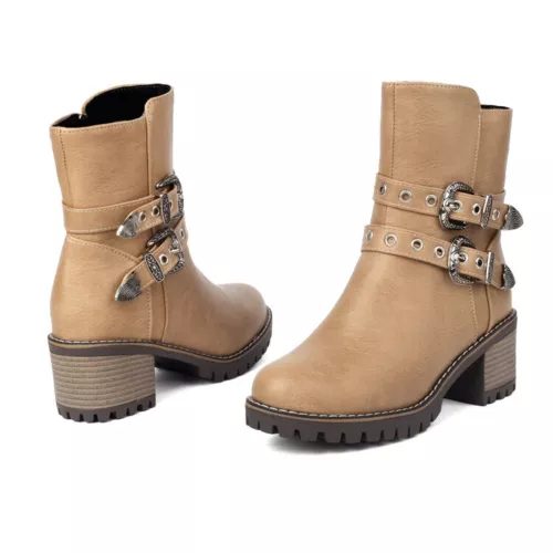 Women Booties Mid Chunky Heel Round Toe Zip Up Casual Buckle Fashion Ankle Boots - Bild 23 von 29
