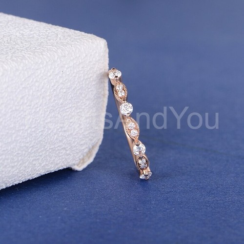1.2ct Round Cut Moissanite Stacking Half Eternity Wed Band 14k Rose Gold Plated - Picture 2 of 9