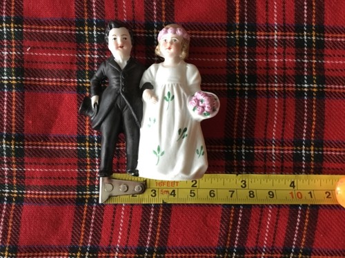 Vintage German Bisque Hertwig & Co. Bride & Groom Wedding 3” Cake Topper,FREE S& - Picture 5 of 12