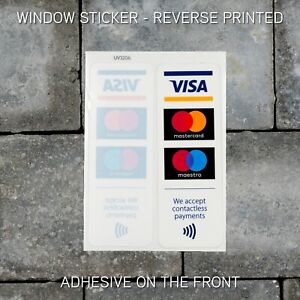 2 x Contactless Card Payments WINDOW Sticker Credit Card VISA Mastercard UV3206