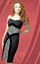 DRESS COCKTAIL STRETCH PARTY EVENING MADE IN EUROPE SHEER LONG SLEEVE S L XL