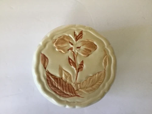 Vintage Haeger 936 Mid Century Brown Ashtray Covered Trinket Box Flowers Retro