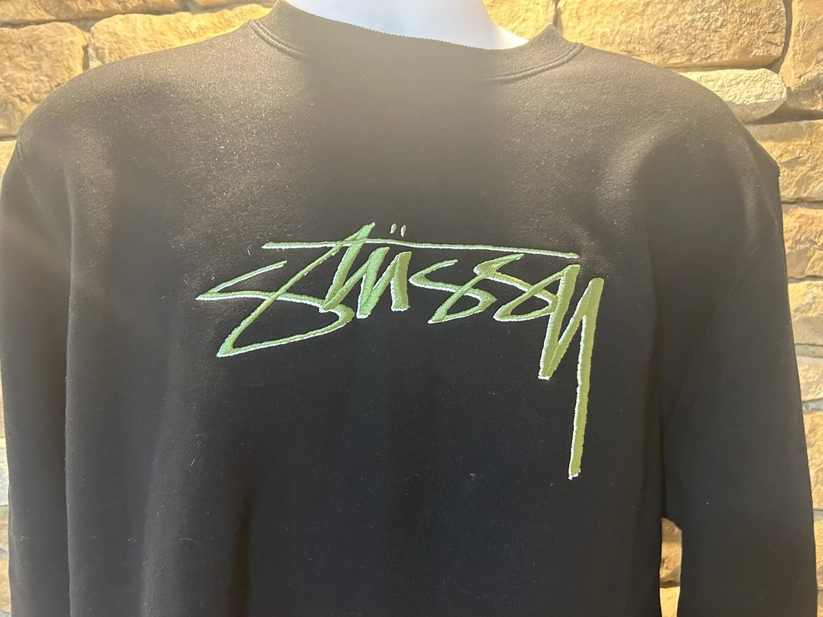 Stussy Smooth Stock Black Green Embroidered Size Medium M Crewneck