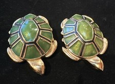 Vintage Estee Lauder Green/Gold Turtle Compact .9 oz Solid Perfume Set Of 2.