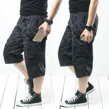 Pantaloni Cargo Camouflage Da Uomo A 3/4 Lungo Larghi Casual Taglia Grande