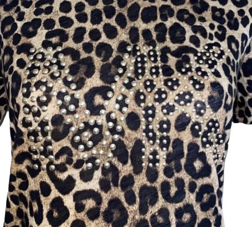 Michael Kors Gold Nieten Animal Leopard T-Shirt MK Logo T Shirt Top S Neu Neu mit Etikett - Bild 5 von 5