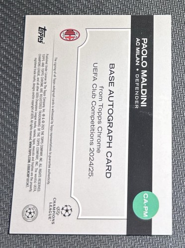2024/25 Topps Chrome UCC Paolo Maldini Autograph Purple Refractor /75 AC Milan - Picture 2 of 2