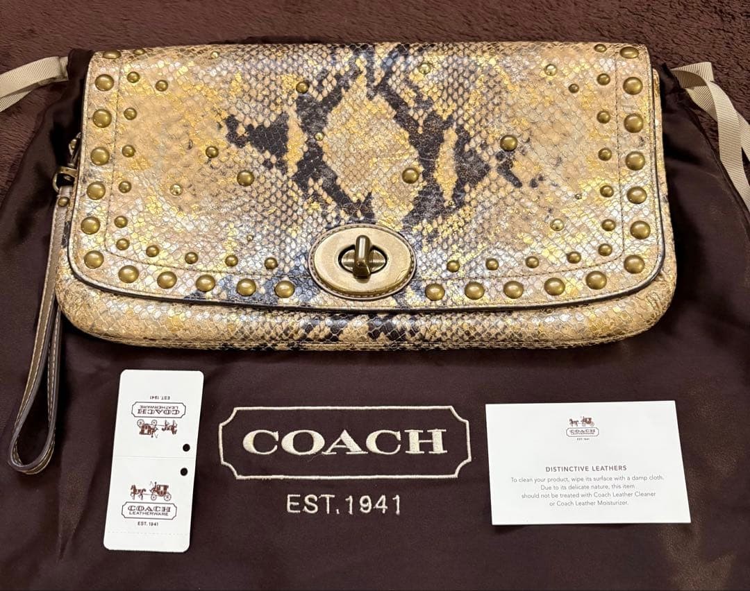 COACH Python Leather Clutch Bag Gold Studded Limi… - image 1