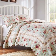 Greenland Home Antique Rose Patchwork Quilt Set 2-Piece Twin/XL Blue