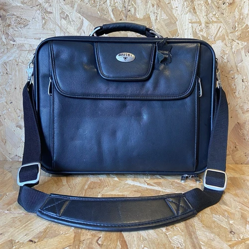 Antler Black Leather Laptop Bag Detachable Shoulder Strap Handle