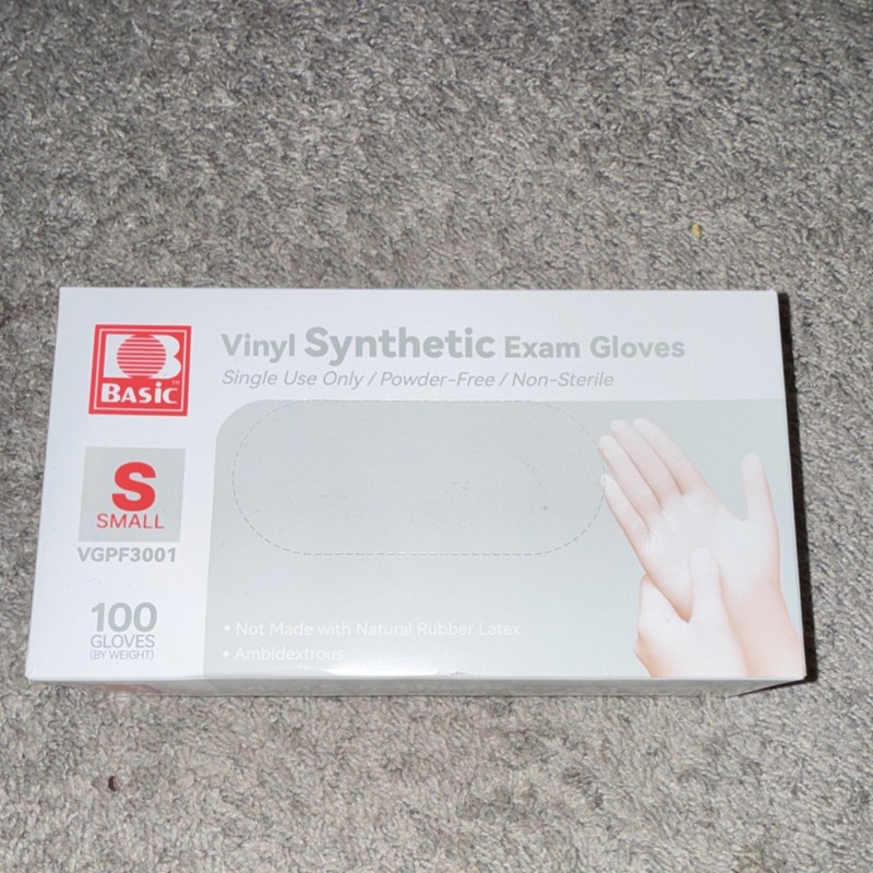 Basic Vinyl Powder-Free Medical Exam Gloves Small 100 Count VGPF3001