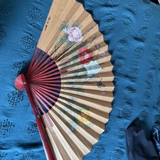 Vintage Bamboo Wall Fan Handpainted Large Asian Chinese Fan