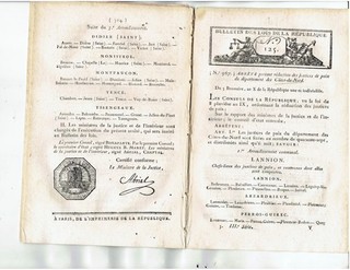 Révolution Napoléon 1er Empire : loi 1801 justice Côtes du Nord Haute Loire Deux