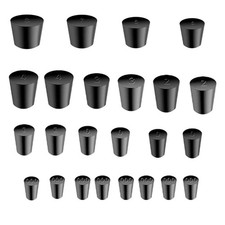 24Pcs Solid Rubber Stoppers 000 - 8 Tapered Lab Bungs 24pcs, Black