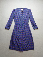 Schrader Women Midi Dress 12 Multicolor Abstract Print Long Sleeve Button 80s